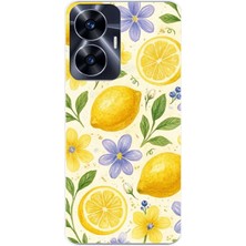 TechTree Realme C55 Uyumlu Sulu Boya Limon ve Çiçek Desenli Baskılı Silikon Kılıf
