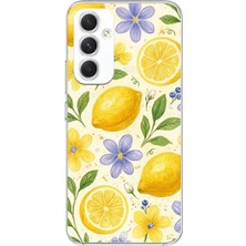 TechTree Samsung Galaxy A54 Uyumlu Sulu Boya Limon ve Çiçek Desenli Baskılı Silikon Kılıf