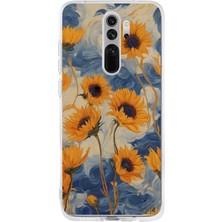 TechTree Redmi Note 8 Pro Uyumlu Yıldızlı Ayçiçekleri Baskılı Silikon Kılıf