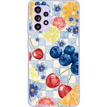 TechTree Samsung Galaxy A32 Uyumlu Sulu Boya Meyve ve Çiçek Desenli Baskılı Silikon Kılıf