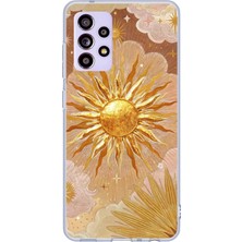 TechTree Samsung Galaxy A32 Uyumlu Altın Güneş ve Yıldız Desenli Baskılı Silikon Kılıf