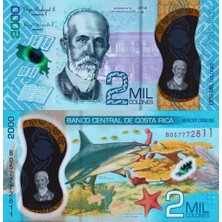 3Alp Koleksiyon Kosta Rika 2000 Colones 2022 Polymer, P#281B,KAĞIT Para Çil (Unc) Koleksiyon Para