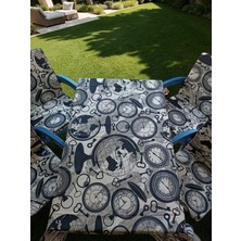 Mor Minder Sandalye Minderi ve Masa Örtüsü Fermuarlı Lastikli 6'lı 4 cm Sünger Alt 42X42 Sırt 42X42 Saat Desen