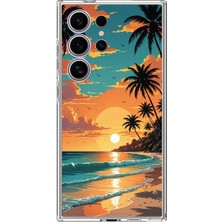 TechTree Samsung Galaxy S24 Ultra Uyumlu Tropikal Sahil ve Gün Batımı Baskılı Silikon Kılıf