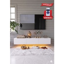 PlatinReyon Pureline Tech LED Işıklı Tv Ünitesi 180 cm - Modern Tv Sehpası - Beyaz