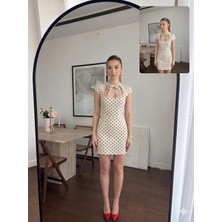 Shine & Style Puantiyeli Modal Kumaş Elbise Bej
