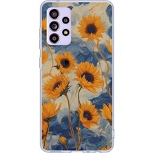 TechTree Samsung Galaxy A32 Uyumlu Yıldızlı Ayçiçekleri Baskılı Silikon Kılıf