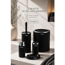 Okyanus Home Stella Krom Yuvarlak Çizgili 5'li Banyo Seti Siyah