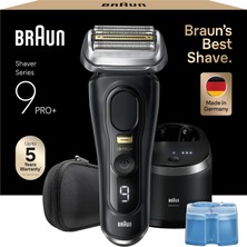 Braun Series 9 Pro+ Erkek Elektrikli Tıraş Makinesi, 5 Pro Tıraş Parçalı , Uzun Saç Kesme Makinesi Protrimmer ve Temizleme Istasyonu, 60 Dakika Çalışma Süresi, Almanya'da Üretilmiştir, 9560CC, Siyah