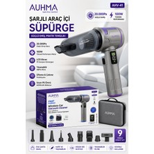 Azurtech Auhma Ahv-41 Şarjlı Araç Içi Süpürge 20000PA 100W LCD Ekranlı Kablosuz El Süpürgesi (Eva Çantalı, Çok Aparatlı)