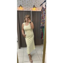 Tuba Toptaş Tokalı Modal Elbise Açık Sarı M