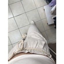 Tuba Toptaş Beli Lastikli Keten Palazzo Pantolon Açık Krem S