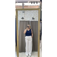 Tuba Toptaş Gofre Crop Yelek Lacivert S
