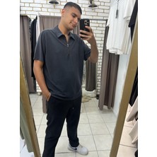 Tuba Toptaş Modal Yaka Fermuarlı Tshirt Gri - Füme 2xl