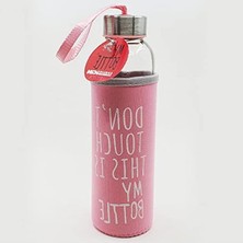 Aesco Hediye Kesesi Kişiye Özel Isimli Renkli Kılıflı Cam Su Şişesi 500 ml Pembe