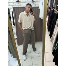 Tuba Toptaş Modal Yaka Fermuarlı Tshirt Bej S