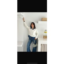 Tuba Toptaş Kot Detay Sweatshirt Ekru S