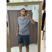 Tuba Toptaş Yakalı Örme Krep Tshirt Gri M