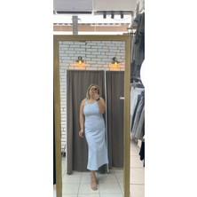 Tuba Toptaş Tokalı Modal Elbise Açık Mavi M