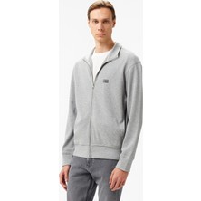 Calvin Klein Jeans Woven Label Waffle Zip Through Erkek Gri Sweatshirt