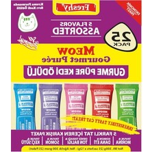 Aesco Meow Gourmet 5 Çeşit Karma Paket - Gurme Püre Kedi Ödül Maması - 25'li Paket - Toplam 300 Gram