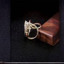 Sevil Gülgün Atelier Kadın Gold V Formlu Işıltılı Yüzük - Özel Tasarım Parlak Taşlı Eklem Yüzüğü