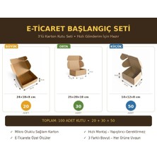 Mege Tasarım 100 Adet E-Ticaret Başlangıç Seti E Dalga Karton Kutu 14X12X8, 25X20X10, 24X18X8