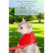 Aesco Kedi Tasması Göğüs Boyun Tasma Seti Sevk Kayışlı Terletmeyen Nefes Alan Reflektörlü Tasma (S, Kırmızı)