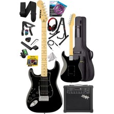 Aesco Midex RPH-40BK-25AMP Elektro Gitar Seti 25 Watt Gain'li Bluetooth Şarjlı Amfi ve Full Set