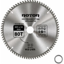 Rotor Daire Testere Bıçağı 305X32/25,4 mm 80T – Ahşap Kesim (Gönye ve Tezgah Tipi Testere) Adaptörlü