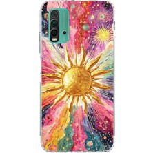 TechTree Redmi 9t-Poco M3 Uyumlu Psikedelik Galaksi ve Güneş Desenli Baskılı Silikon Kılıf