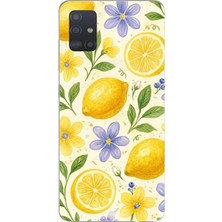 TechTree Samsung Galaxy A51 Uyumlu Sulu Boya Limon ve Çiçek Desenli Baskılı Silikon Kılıf