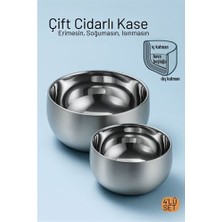 Die Grup Çift Cidarlı Isı Yalıtımlı 4'lü Lüks Kase Seti (16CM & 18CM) Premium 304 Paslanmaz Çelik