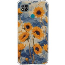 TechTree Redmi 9c / 10A Uyumlu Yıldızlı Ayçiçekleri Baskılı Silikon Kılıf