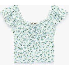 Koton Çiçek Desenli U Yaka Kısa Kollu Crop Bluz