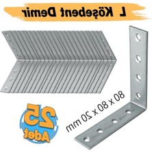Aesco Mobilya Dolap Duvar Sabitleme 25 Adet Metal Köşebent 20X80X80 mm Bağlantı Aparatı L Demiri Gönye