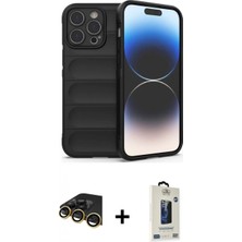 İlk El Grup Pilelistore™ iPhone 14 Pro Kılıf Atlas Koleksiyonu - Siyah Bilvis Hayalet Cam Ekran Koruyucu + Raze Metal Kamera Lens - Gd
