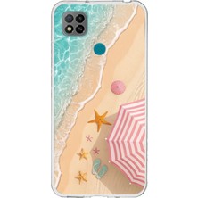 TechTree Redmi 9c / 10A Uyumlu Pembe Şemsiyeli Sahil Baskılı Silikon Kılıf