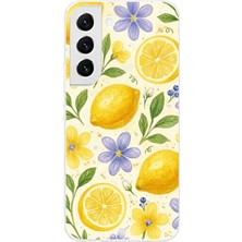 TechTree Samsung Galaxy S22 Uyumlu Sulu Boya Limon ve Çiçek Desenli Baskılı Silikon Kılıf