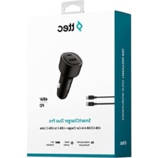 Aesco Smartcharger Duo Pd 48W Araç Hızlı Şarj Aleti Usb-C+Usb-A - Usb-C-Usb-C 3A Kablo Siyah 2CKP02CS
