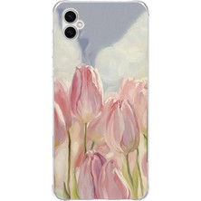 TechTree Samsung Galaxy A04 Uyumlu Pembe Laleler Baskılı Silikon Kılıf