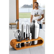 Die Grup Shaker Kokteyl Set - 10 Parça 750 ml Shaker Coctail Set  Bambu Standlı