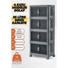 Vivenda 4 Katlı Modüler Dolap, 55 Litre, 360° Tekerlekli, Çok Amaçlı Saklama Ünitesi, Banyo ve Mutfak Dolabı Antrasit