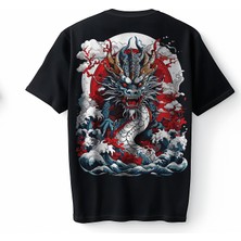 Bumeta Japon Ejderhası Baskılı Oversize Unisex Tişört T-Shirt