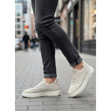 Kuback Bay AYAKABIBA0911 Özel Örme Triko Deri Tozu Detaylı Bej Günlük Spor Ayakkabı