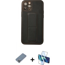 Pileli Store Pilelistore™ iPhone 12 Pro Kılıf Akış Doku - Siyah 3D Antistatik Seramik Nano Ekran Koruyucu + Metal Kamera Lens Koruma Cam - Gs