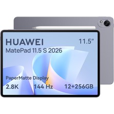 Huawei Matepad 11.5 S 2026 Tablet, M-Pencil-Pro, 2,8k 144Hz Ultra Net Papermatte Ekran, 12+256GB, 8800 Mah Piller, 40W Süper Şarj, Wifi 6+, Bluetooth 5.2, Oyun, 30 Ay Garanti