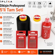 İplixa Iplixa 5’li Dikiş Seti – 5000M Siyah & Beyaz Iplik, Janome Uyumlu Dikiş Iğnesi ve Makine Yağı Seti