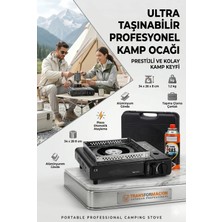Creatividad Solutions Çantalı Siyah Portatif Kamp Ocağı + 1 x Kartuş  Piknik Ocağı Otomatik Ateşlemeli 723182