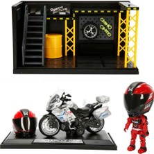 Sunman 1:12 Sesli ve Işıklı Benelli Polis Die Cast Çek Bırak Motosiklet ve Tamir Atölyesi Seti